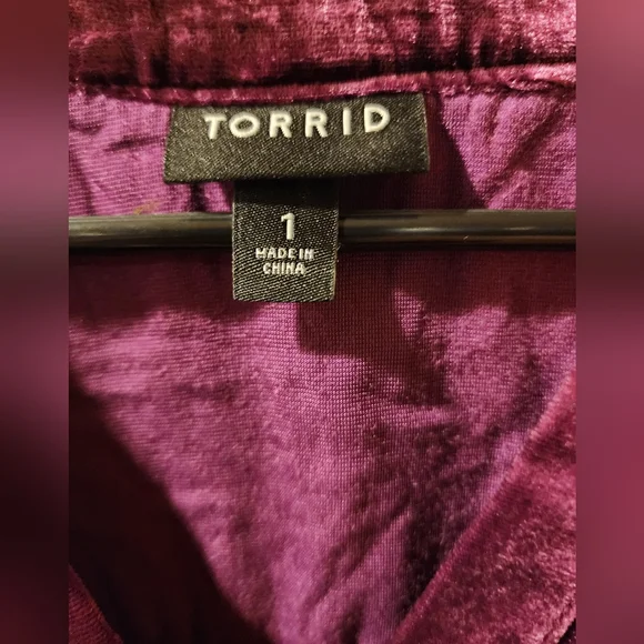 💕Torrid VELVET SPLIT NECK FLUTTER SLEEVE TOP Purple Size 1 - Picture 2 of 6